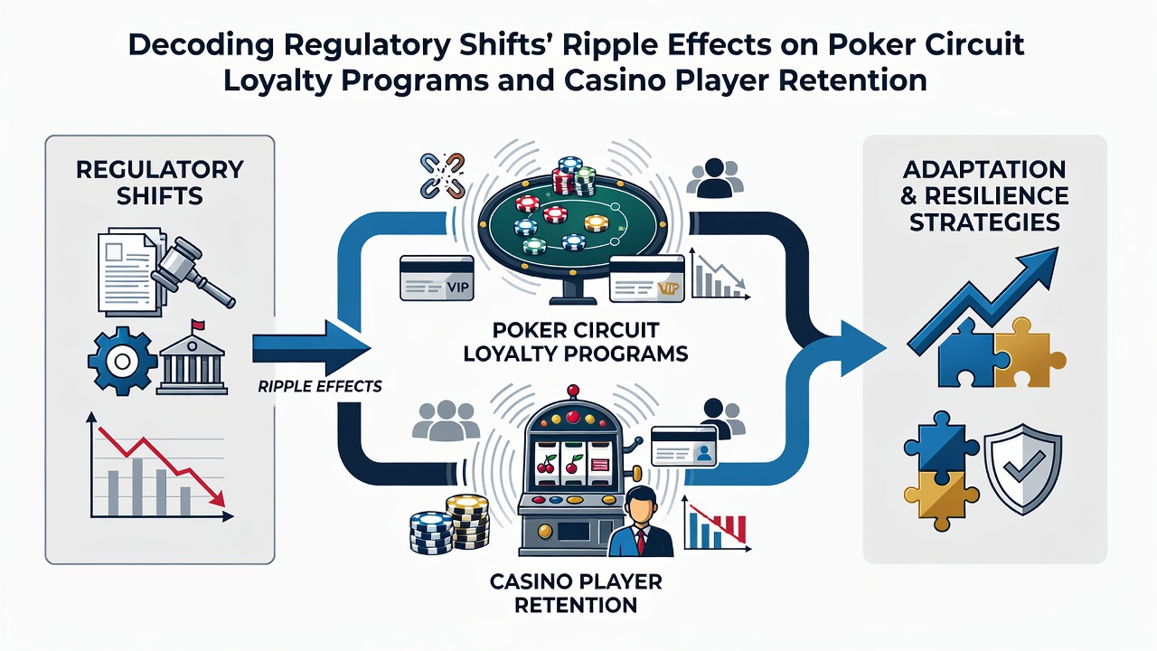 Casino floor with loyalty program kiosks and player tracking screens showing retention data trends